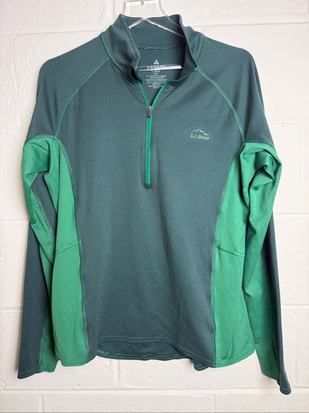 L.L.Bean Men’s L Regular Green Quarter Zip Performance Pullover Hiking Golf Outd